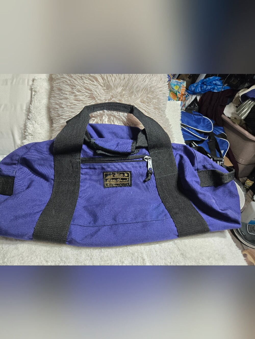 Eddie Bauer Vintage Duffel Bag Blue/purple With Shouldsr Strap
